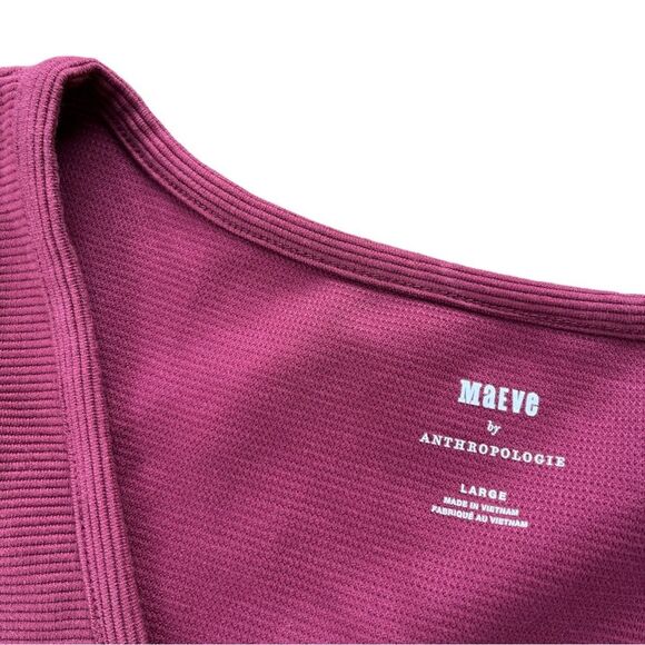 MAEVE for Anthropologie Burgundy Red Ribbed Top Satin Puff Sleeves Size Large - Picture 3 of 4